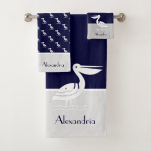 Conjunto De Toalhas Cinza Náutica e Marinho Pelicano Azul Branco