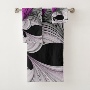 Conjunto De Toalhas Cinza Negra abstrato com Fratura Magenta