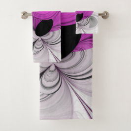 Conjunto De Toalhas Cinza Negra abstrato com Fratura Magenta