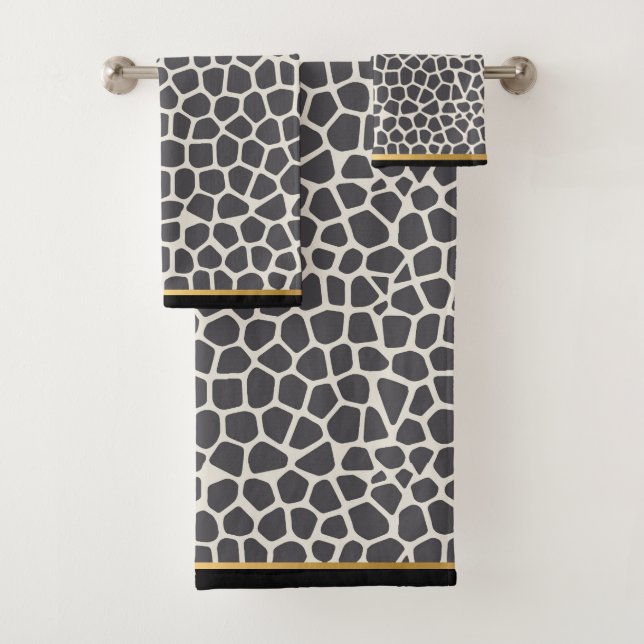 CONJUNTO DE TOALHAS CINZA NEGRA APOSTO DE BANHO DOURADO LEOPARD (Insitu)