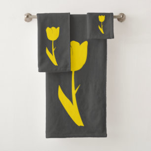 Conjunto De Toalhas Cinza Ouro Amarelo Tulipas Escuras cinzas Grande F