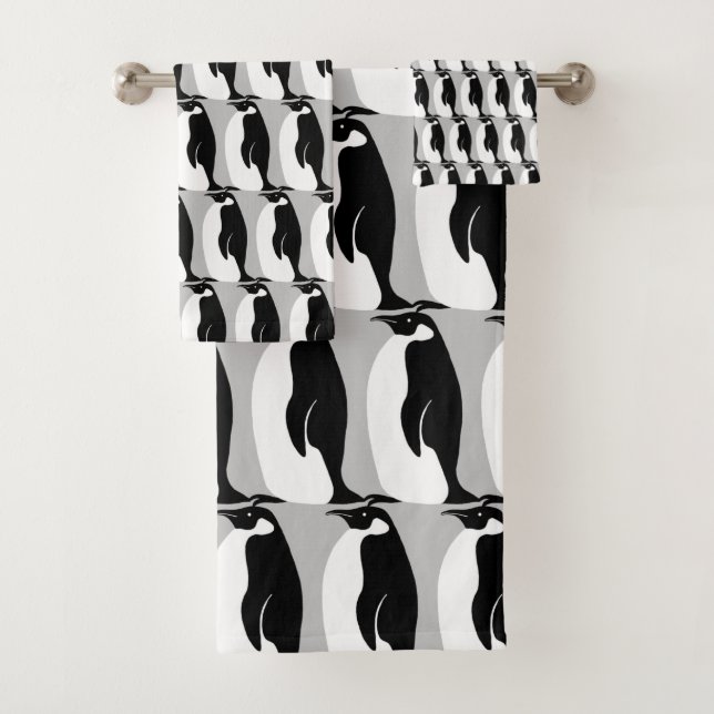 Conjunto De Toalhas Cinza Pinguim-Padrão Preto-Branco (Insitu)