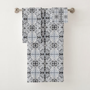 Conjunto De Toalhas Cinza Preto Branco Curly Abstrato Padrão de Repeti