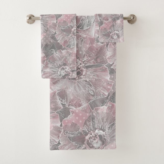 Conjunto De Toalhas cinza rosa na moda flores grandes (Insitu)