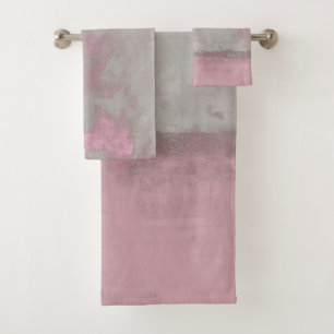 Conjunto De Toalhas Cinza Rosa Rústica Mallow Abstrato Art Nr42