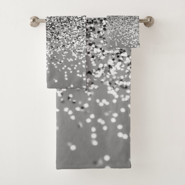 Conjunto De Toalhas Cinza Silver Glitter #5 (Faux Glitter) #shiny #art (Insitu)