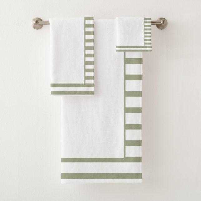 Conjunto De Toalhas Cinza verde e faixa branca (Insitu)