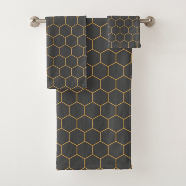 Conjunto De Toalhas Cinza Yellow Honeycomb Hexagon Trendy Manly (Insitu)