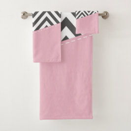 Conjunto De Toalhas Cinza Zigzag, Cinza Chevron, Zigzag Patterno, Rosa