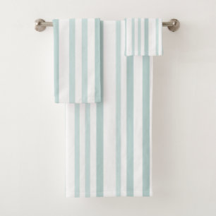 Conjunto De Toalhas Cinzas Cinzentas - Faixa Verde Sobre Branco