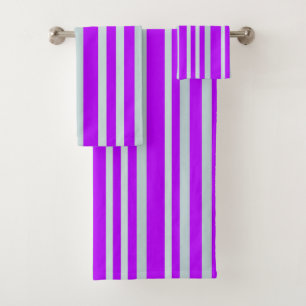 Conjunto De Toalhas Cinzas Cinzentas - Faixa Verde Sobre Roxo Bonito