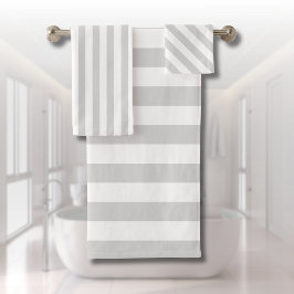 Conjunto De Toalhas Cinzas claras e tiras brancas