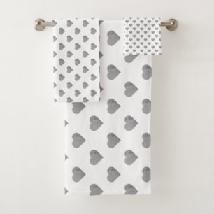 Conjunto De Toalhas Cinzas Concretas Simétricas em Branco