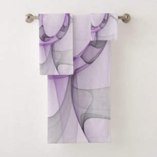 Conjunto De Toalhas Cinzas de Lavanda de Arte Fractal Abstrato moderna