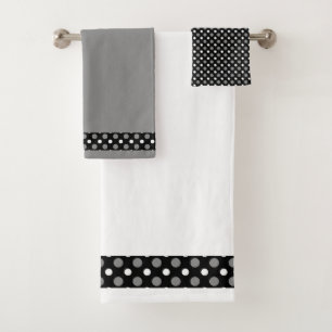 Conjunto De Toalhas Cinzas e bolinhas brancas