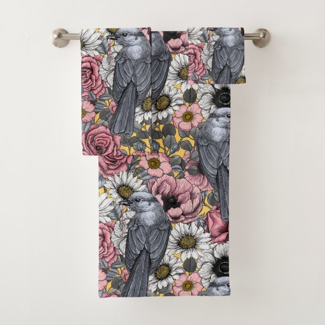 Conjunto De Toalhas Cinzas e flores (Insitu)