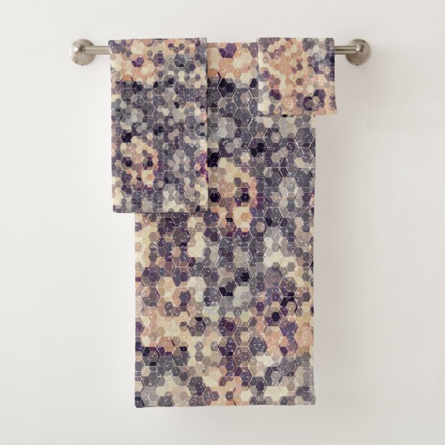 Conjunto De Toalhas Cinzas, geometria bege   (Insitu)