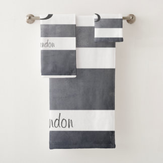 Conjunto De Toalhas Cinzas listradas monogramas