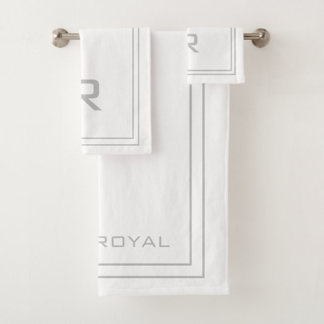 Conjunto De Toalhas Cinzas Monogramas Modernos e Hotel Stripe Branca (Insitu)