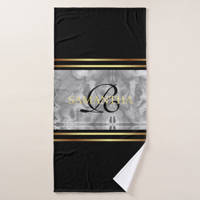 Conjunto De Toalhas Cinzas Negras Douradas Grelha Mínima Mármore (Toalha de Banho)