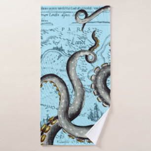 Conjunto De Toalhas Cinzas Tentáculos No Mapa Da Vintagem Azul