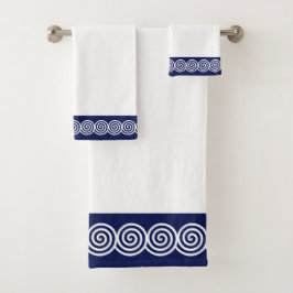 Conjunto De Toalhas Círculos Abstratos em Espiral em Azul Marinho e Br