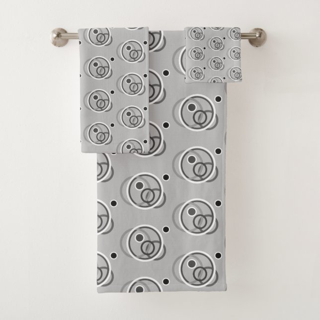 Conjunto De Toalhas Círculos Abstratos Modernos em Cinza Prateado Clar (Insitu)