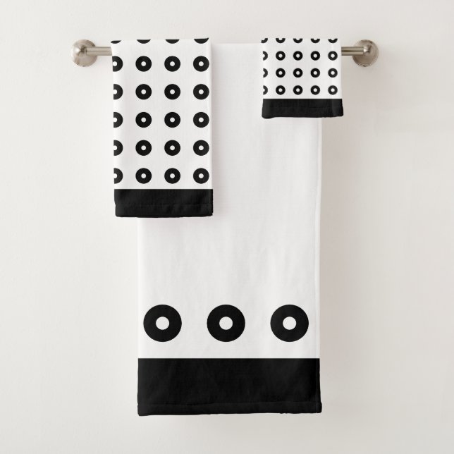 Conjunto De Toalhas Círculos Abstratos Modernos em Preto e Branco (Insitu)