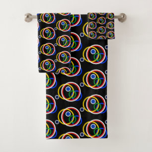 Conjunto De Toalhas Círculos Abstratos Multicoloridos Modernos em Pret
