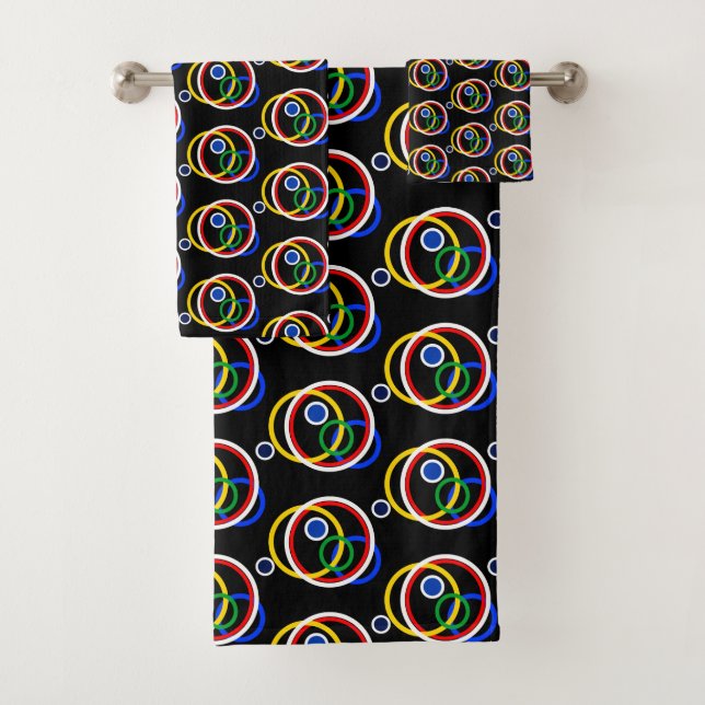 Conjunto De Toalhas Círculos Abstratos Multicoloridos Modernos em Pret (Insitu)