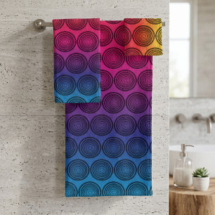 Conjunto De Toalhas Círculos Concêntricos Retro com Gradiente de Arco-
