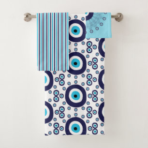 Conjunto De Toalhas Círculos de Mandala Mau de Olho Azul do Mediterrân