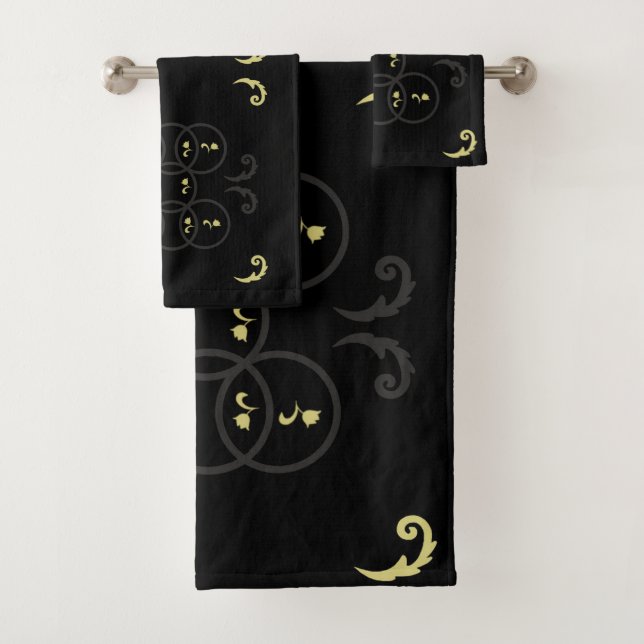 Conjunto De Toalhas Círculos Dourados e Silvcer Pretos (Insitu)