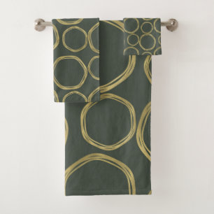 Conjunto De Toalhas Círculos Dourados e Tendência Moderna Verde-Oliva