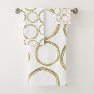 Conjunto De Toalhas Círculos Dourados em Moderno Branco