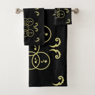 Conjunto De Toalhas Círculos Dourados pretos