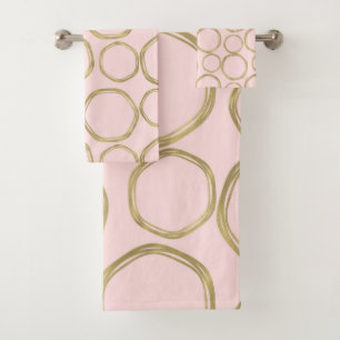 Conjunto De Toalhas Círculos Dourados & Rosa Corado Moderno Tendencial