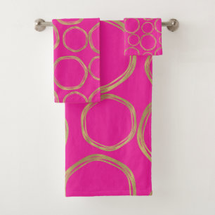 Conjunto De Toalhas Círculos Dourados & Rosa Vibrante Moderno Ousado T
