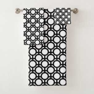 Conjunto De Toalhas Círculos e Linhas Abstratas Pretas sobre Branco