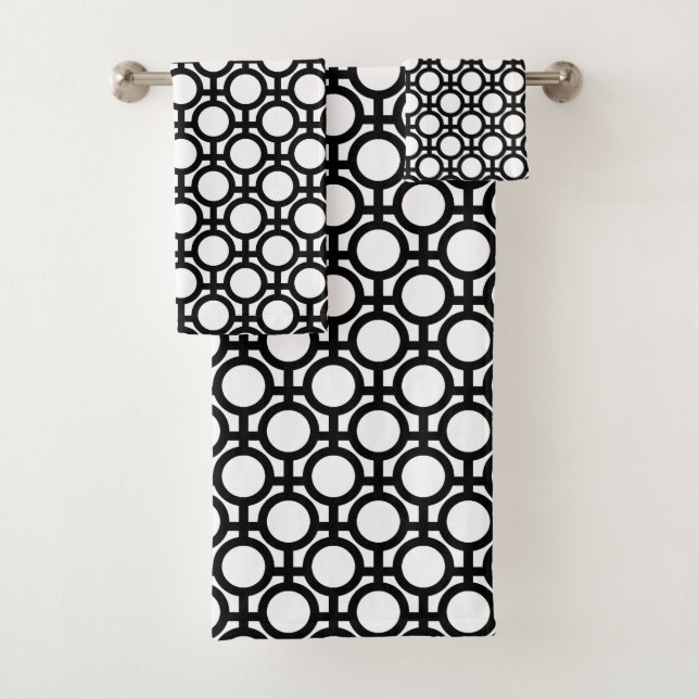 Conjunto De Toalhas Círculos e Linhas Abstratas Pretas sobre Branco (Insitu)