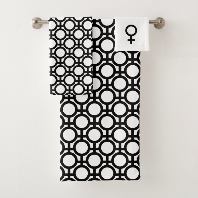 Conjunto De Toalhas Círculos e Linhas Abstratos Pretos em Banheira Bra (Insitu)
