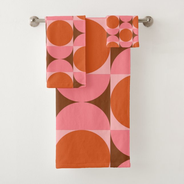 Conjunto De Toalhas Círculos e Quadrados do Meio do Século Rosa Laranj (Insitu)