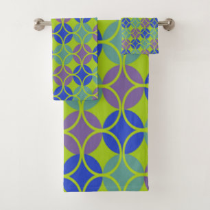 Conjunto De Toalhas Círculos em Círculos - Azul, Púrpura, Verde