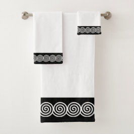 Conjunto De Toalhas Círculos em Espiral Abstrata em Preto e Branco Toa