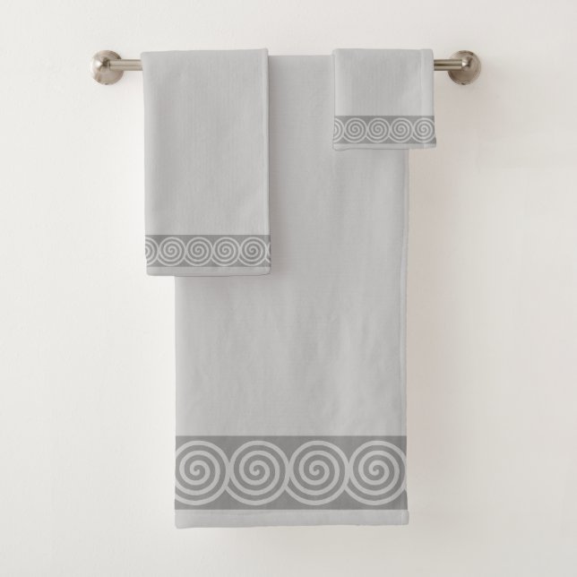 Conjunto De Toalhas Círculos Espirais Abstratos em Banho Cinza Prata C (Insitu)