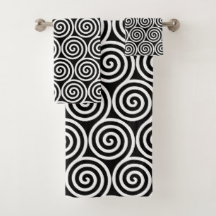 Conjunto De Toalhas Círculos Espirais Abstratos em Preto e Branco