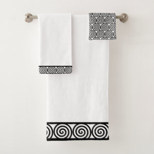 Conjunto De Toalhas Círculos Espirais Abstratos em Preto e Branco