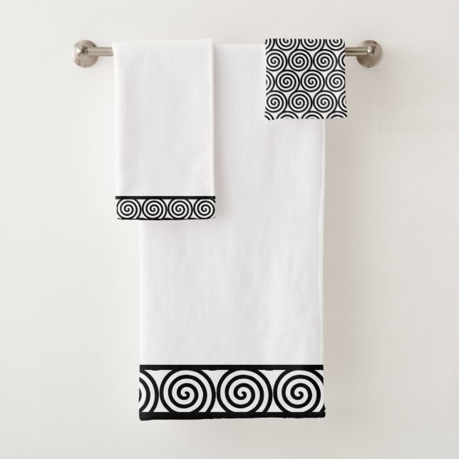 Conjunto De Toalhas Círculos Espirais Abstratos em Preto e Branco (Insitu)