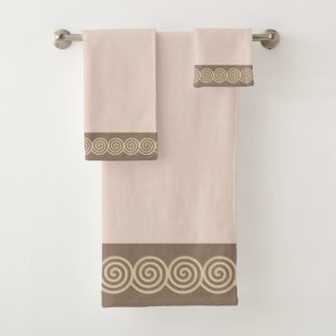 Conjunto De Toalhas Círculos Espirais Abstratos em Tons Bege Claro Ban