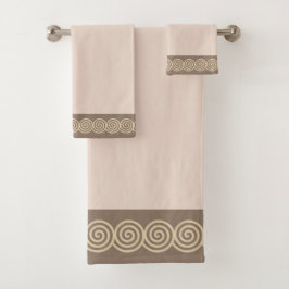 Conjunto De Toalhas Círculos Espirais Abstratos em Tons Bege Claro par